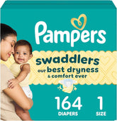 Pampers Swaddlers Diapers, Size 1 (8-14 lbs), 164 Count, Absorbent, Keeps Baby Dry and Comfortable, Skin Safe Disposable Baby Diaper