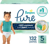 Pampers Pure Protection Baby Diapers, Size 5 (27+ lbs), 132 Count, Up to 100% Leakproof, Premium Plant-based Skin Protection, Hypoallergenic Soft Diapers