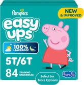 Easy Ups Girls & Boys Potty Training Pants, Size 5T-6T, 84 Count, Peppa Absorbent Training Underwear, Up to 100% Leakproof Day and Night, Hypoallergenic (Packaging May Vary)