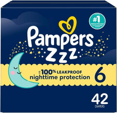 Pampers ZZZ Overnight Diapers, Size 6 (35+ lbs), 42 Count, Nighttime Protection Disposable Baby Diaper, Night Time Leak and Skin Protection