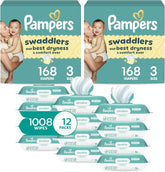 Pampers Swaddlers Disposable Baby Diapers Size 3, 2 Month Supply (2 x 168 Count) with Sensitive Water Based Baby Wipes 12X Multi Pack Pop-Top and Refill (1008 Count)