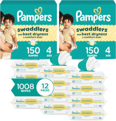 Pampers Swaddlers Disposable Baby Diapers Size 4, 2 Month Supply (2 x 150 Count) with Sensitive Water Based Baby Wipes 12X Multi Pack Pop-Top and Refill (1008 Count)