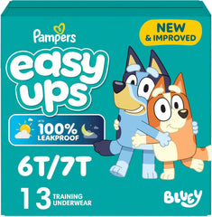 Easy Ups Girls & Boys Potty Training Pants, Size 6T-7T, 13 Count, Bluey Absorbent Training Underwear, Up to 100% Leakproof Day and Night, Hypoallergenic (Packaging May Vary)