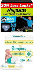 Bundle of Ninjamas Boys Bedwetting Nighttime Underwear, Size S/M (38-70 lbs), 88 Count+ Pampers Wipes, Sensitive, Water Based Wipe, Hypoallergenic, and Unscented 336 Wipes Total (4 Flip-Top Packs)