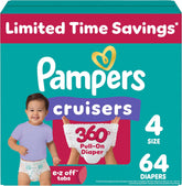 Pampers Diapers - Cruisers 360 - Size 4, 64 Count, Babyproof up to 100% Leakproof Pull-On Diaper