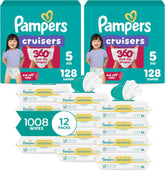 Pampers Pull On Cruisers 360° Fit Disposable Baby Diapers Size 5, 2 Months Supply (2 x 128 Count) with Sensitive Water Based Baby Wipes 12X Multi Pack Pop-Top and Refill (1008 Count)