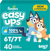Pampers Easy Ups Girls & Boys Potty Training Pants, Size 6T-7T, 40 Count, Bluey Absorbent Training Underwear, Up to 100% Leakproof Day and Night, Hypoallergenic (Packaging May Vary)