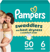 Pampers Swaddlers Diapers, Size 6 (23-44 lbs), 50 Count, Absorbent, Keeps Baby Dry and Comfortable, Skin Safe Disposable Baby Diaper (Packaging May Vary)