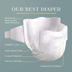 Pampers Amore, Size 0 (up to 10 lbs), 128 Count, Our Best Diaper – Hypoallergenic & Fragrance Free, Up to 100% Leakproof, Soft as Cashmere