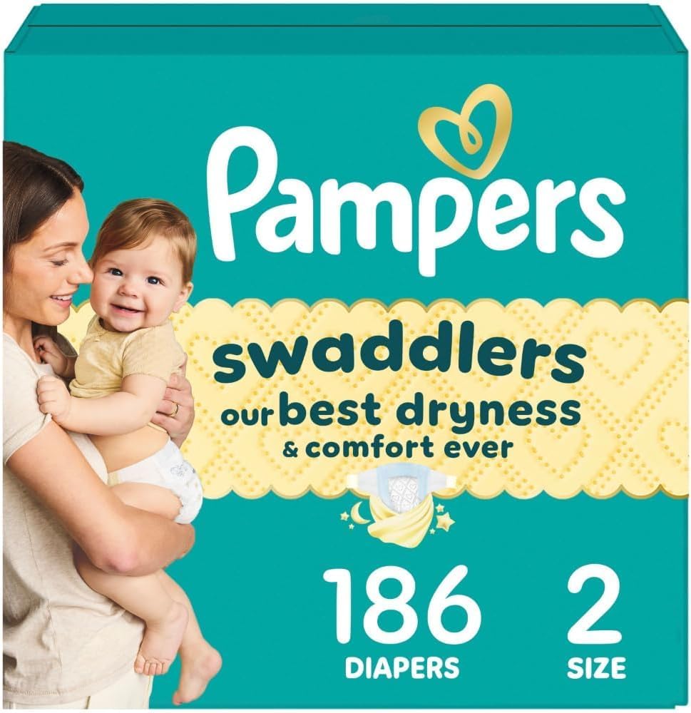Pampers Swaddlers Diapers, Size 2 (10-22 lbs), 186 Count, Absorbent, Keeps Baby Dry and Comfortable, Skin Safe Disposable Baby Diaper (Packaging May Vary)