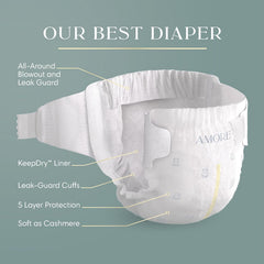 Pampers Amore, Size 6 (23-44 lbs), 42 Count, Our Best Diaper – Hypoallergenic & Fragrance Free, Up to 100% Leakproof, Soft as Cashmere