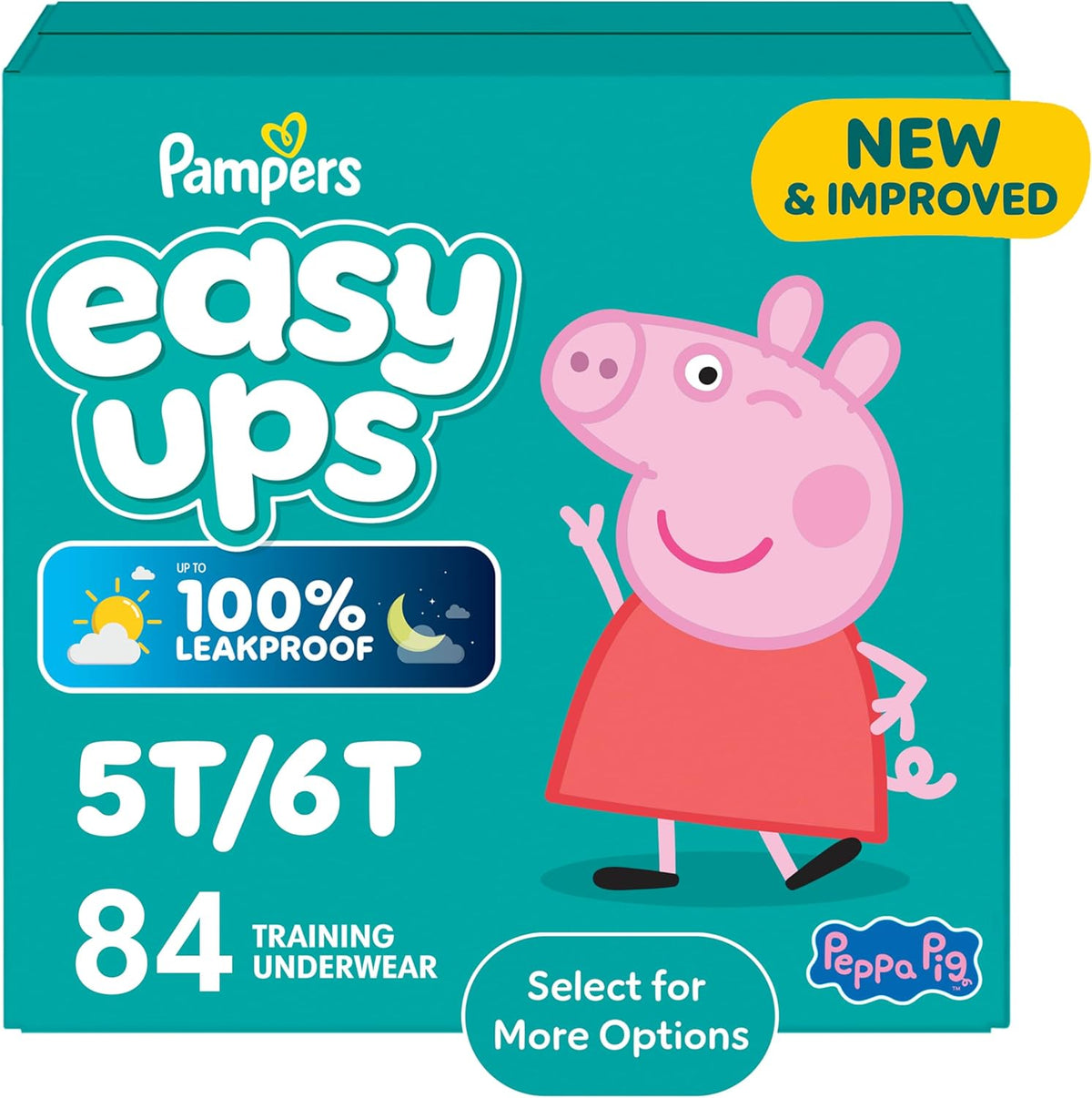 Easy Ups Girls & Boys Potty Training Pants, Size 5T-6T, 84 Count, Peppa Absorbent Training Underwear, Up to 100% Leakproof Day and Night, Hypoallergenic (Packaging May Vary)