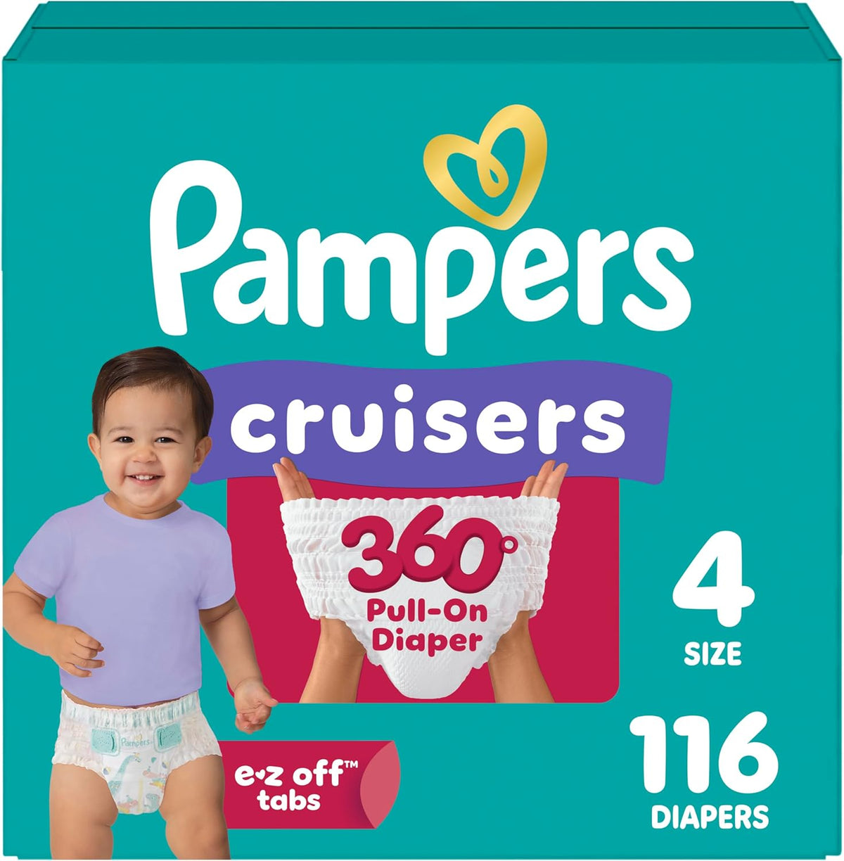 Pampers Diapers - Cruisers 360 - Size 4, 116 Count, Babyproof up to 100% Leakproof Pull-On Diaper
