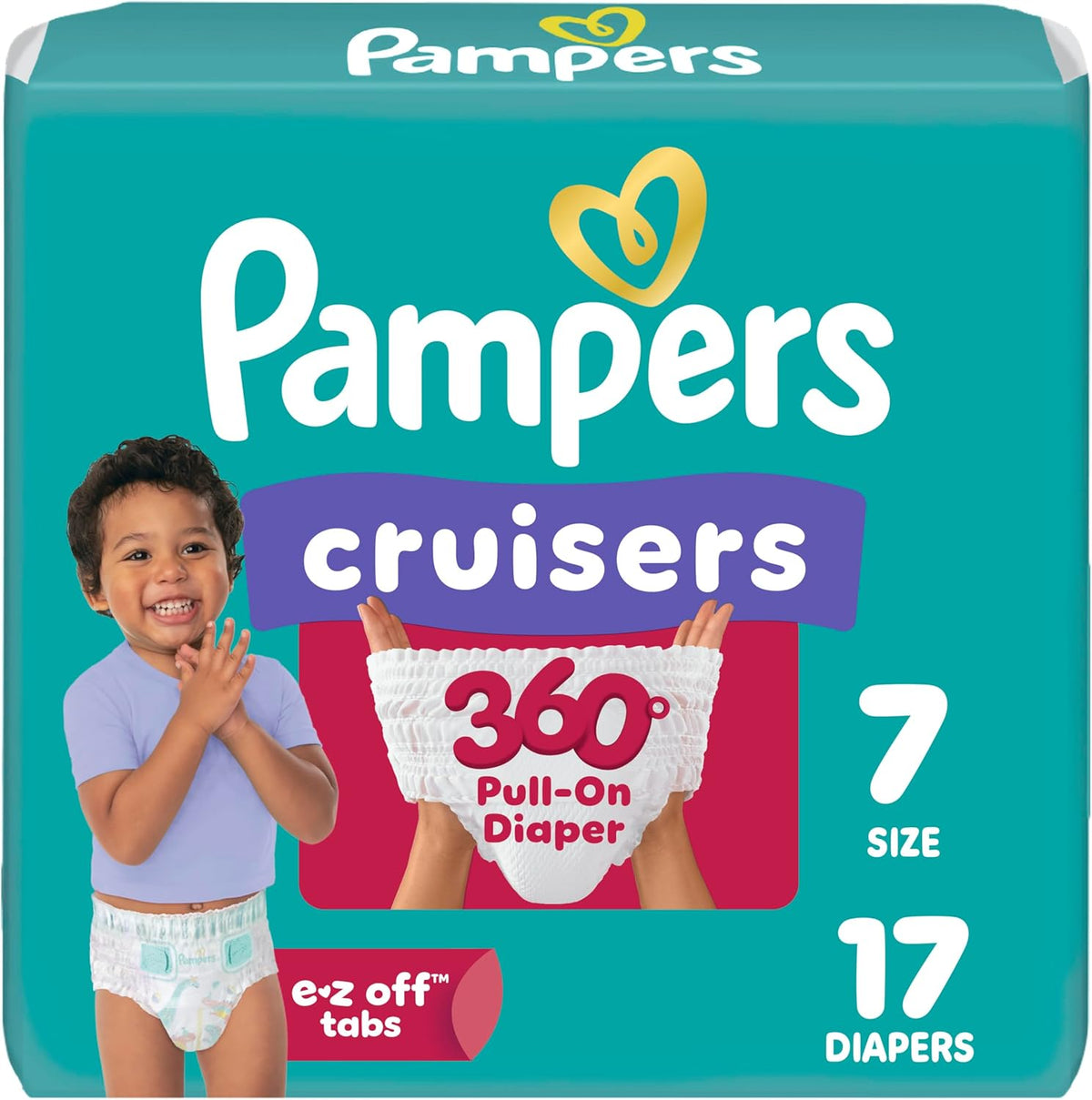 Pampers Diapers - Cruisers 360 - Size 7, 17 Count, Babyproof up to 100% Leakproof Pull-On Diaper (Packaging May Vary)