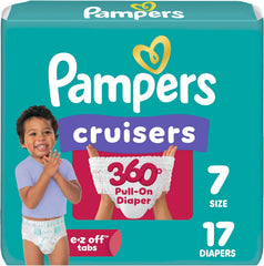 Pampers Diapers - Cruisers 360 - Size 7, 17 Count, Babyproof up to 100% Leakproof Pull-On Diaper (Packaging May Vary)