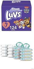 Luvs Pro Level Leak Protection Diapers Size 7 (2 X 124 Count) & Pampers Complete Clean Scented Baby Diaper Wipes, 8X Pop-Top Packs and 8 Refill Packs for Dispenser Tub, 1152 Total Wipes