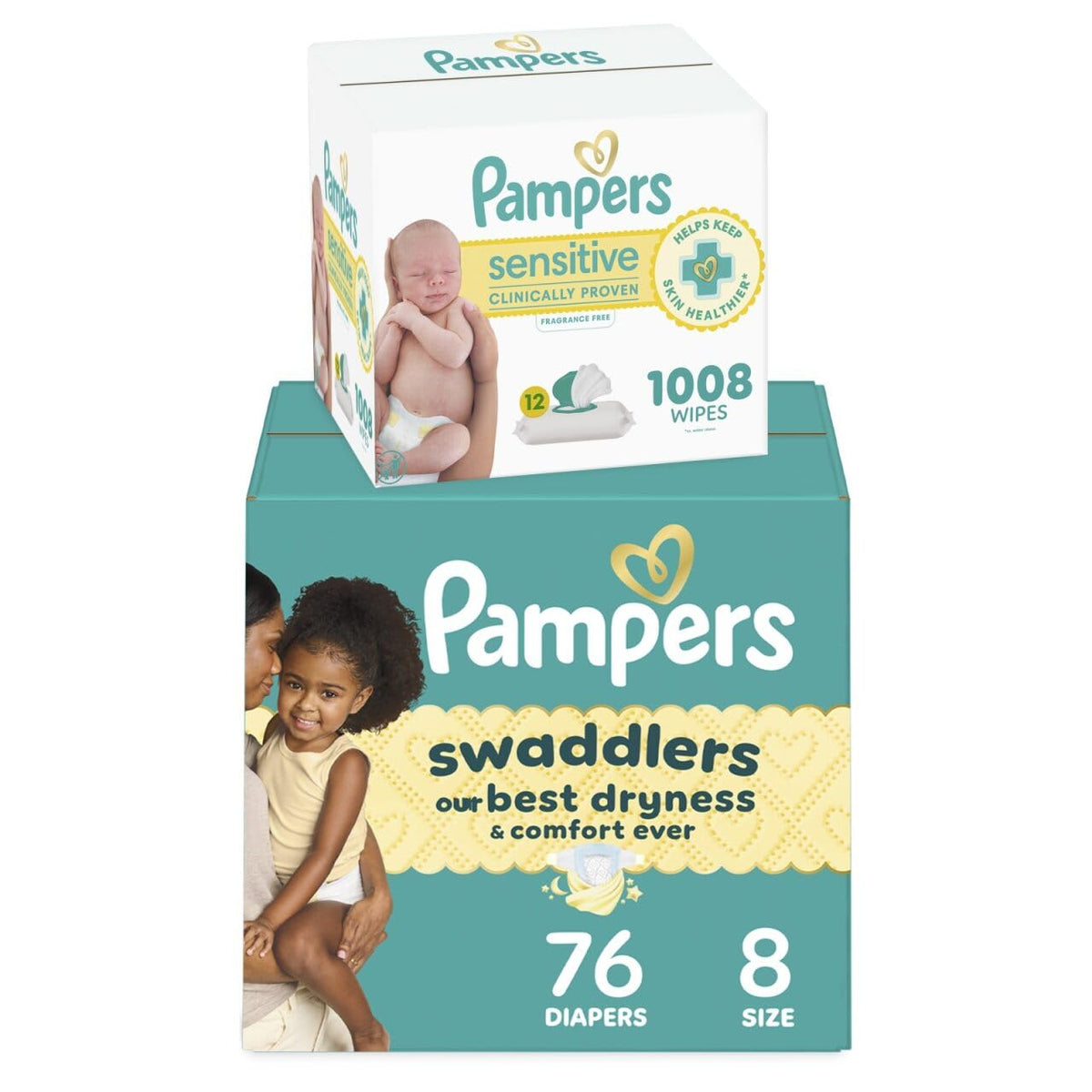 Pampers Swaddlers Disposable Baby Diapers Size 8, 76 Count with Sensitive Water Based Baby Wipes 12 Flip-Top Packs (1008 Wipes Total)